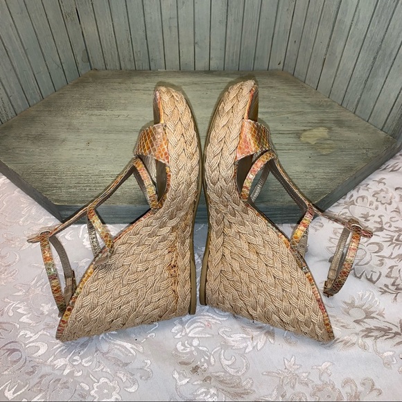 Stuart Weitzman Pastel Multicolor Leather Wedge Heels 8M - Picture 6 of 9